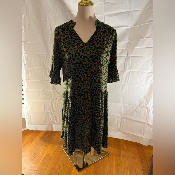 C+D+M Green Leopard Print Dress - Picture 1 of 5